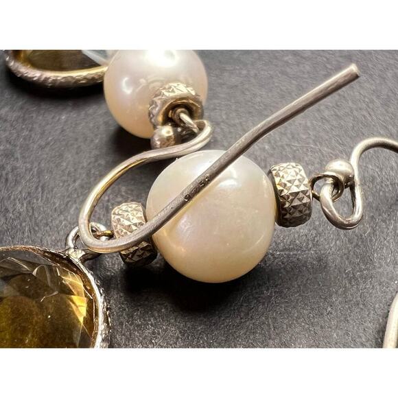 Citrine and pearl sterling silver dangle earrings - Picture 4 of 16
